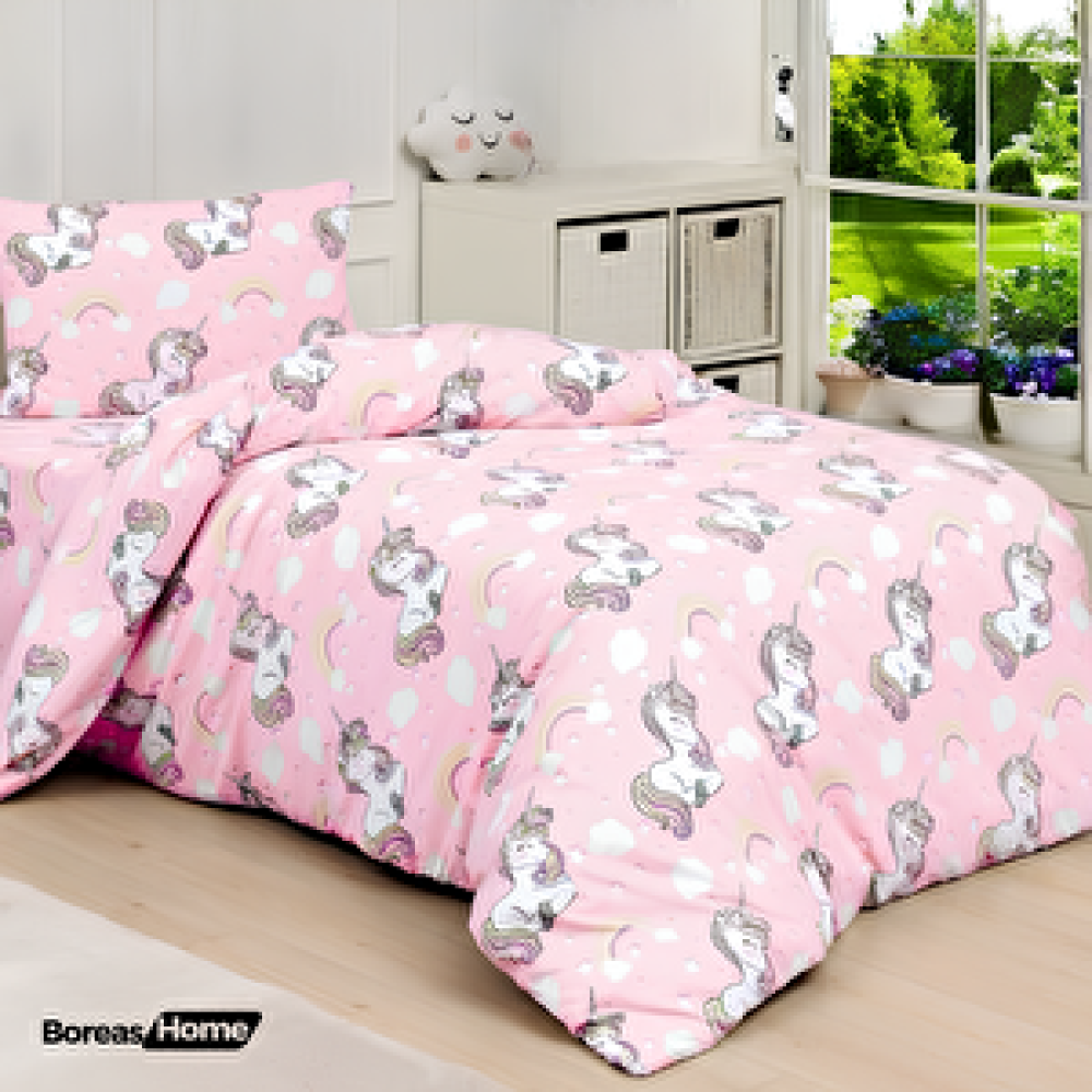 Boreas Home Unicorn Pembe Pamuklu Ranforce Tek Kişilik Nevresim Takımı Nevresim Takımı Fiyatı