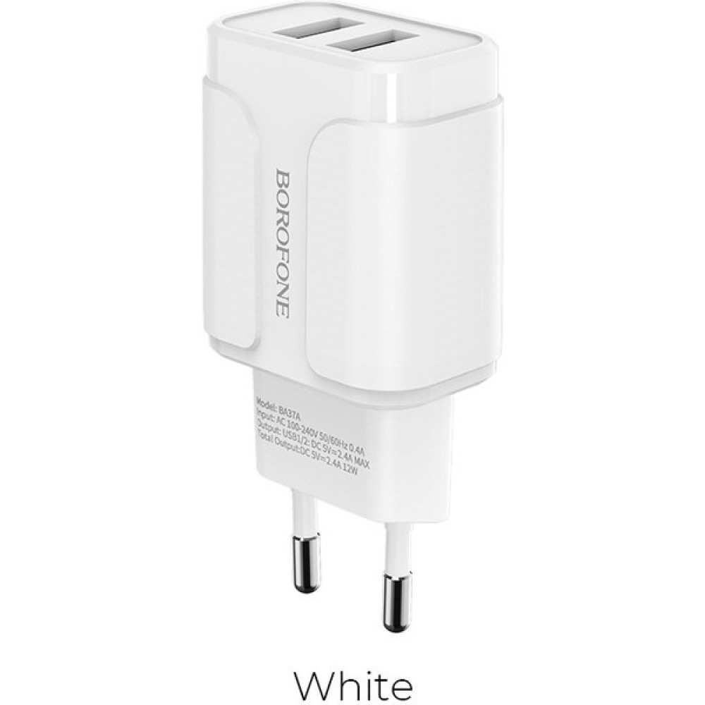 Borofone BA37A 5 Volt 2.4 Amper 12 Watt Çift USB Portlu Beyaz Ev Şarj Adaptörü Cep Telefonu Şarj Cihazı Fiyatı