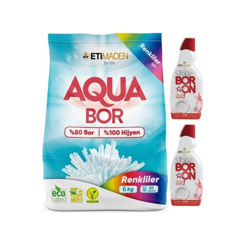 Boron Aquabor Toz Çamaşır Deterjanı 6 kg Renkliler + Jel Bulaşık X2 Çamaşır Deterjanı Fiyatı