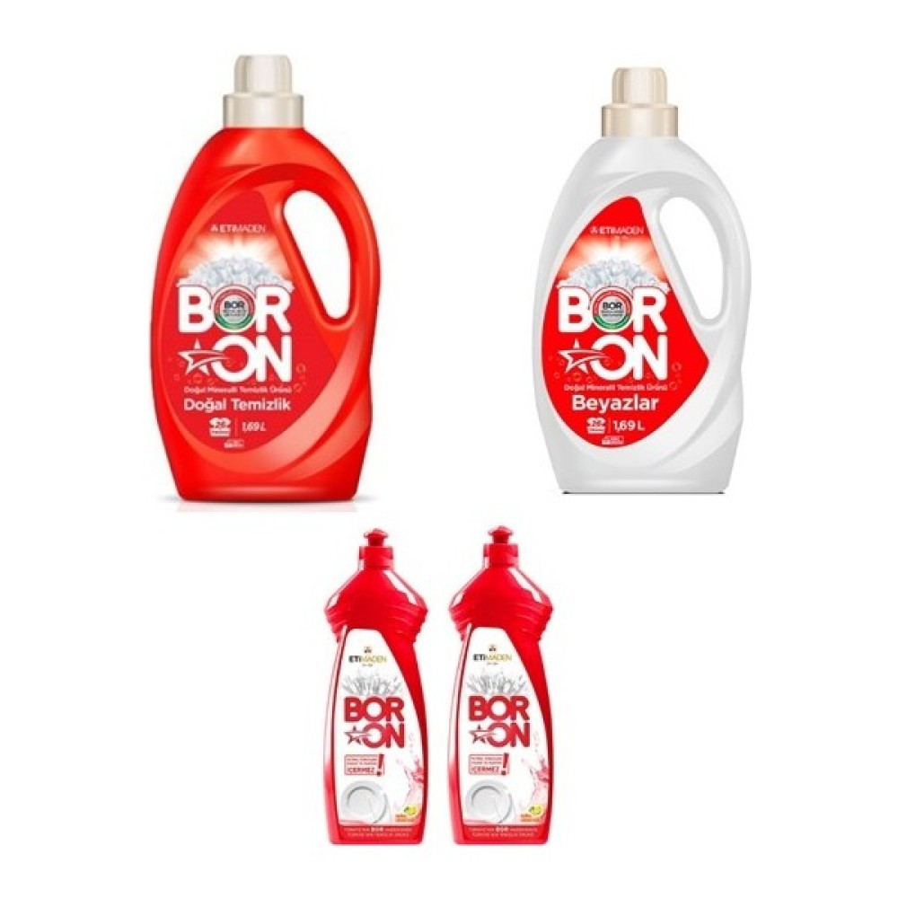 Boron Sıvı Çamaşır Temizlik 1,69 Lt Renkliler + Doğal Temizlik Beyazlar + 2 Sıvı Elde Bulaşık 650ML Oto Boyaları Fiyatı