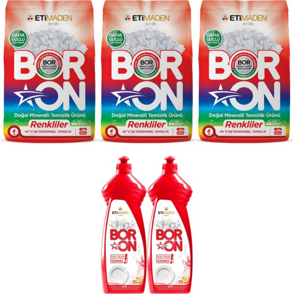 Boron Toz Temizlik Ürünü Renkliler 3 Adet + Boron Sıvı Elde Bulaşık 2 Adet Çamaşır Deterjanı Fiyatı