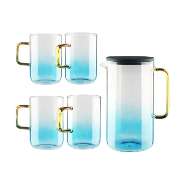 Borosilikat Cam Silikon Kapaklı Blulife Sürahi 2100 ml & 4 Adet Bardaklı - Mavi - 2,1 lt Fincan / Bardak / Kahve Takımı Fiyatı