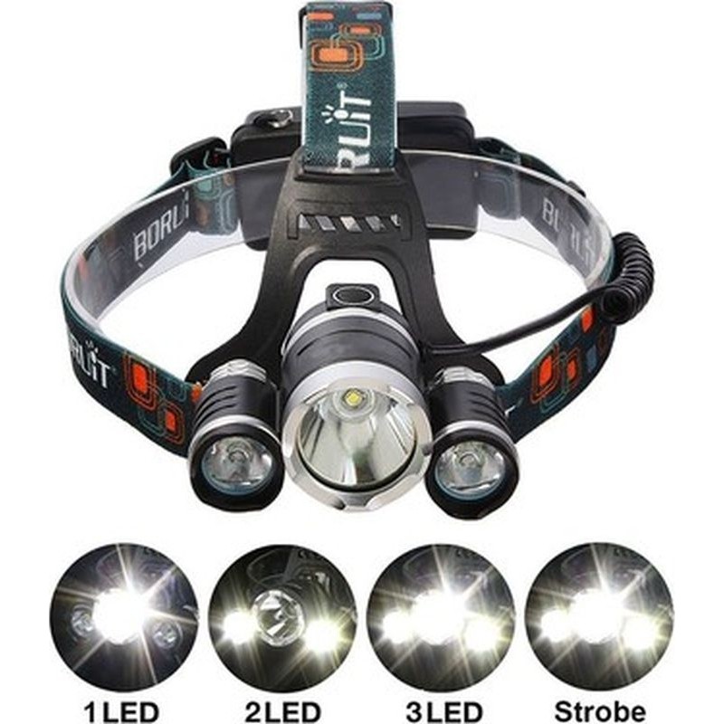 Boruit T6 Kafa Feneri 5000 Lumens 3xcree Xm-T6+2r5 Lamba LED Kamp Lambası Diğer Fiyatı