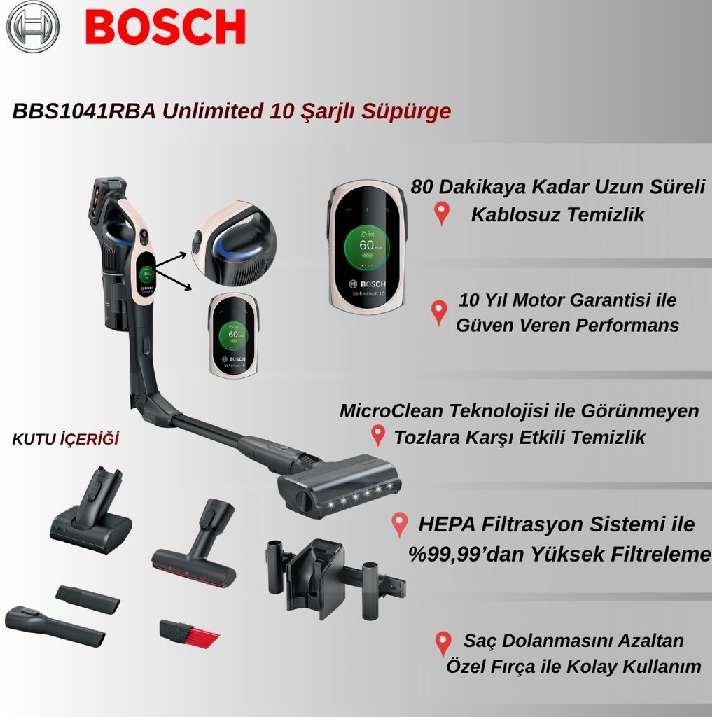 Bosch BBS1041RBA Unlimited 10 Şarjlı Süpürge - Siyah Şarjlı Süpürgeler Fiyatı