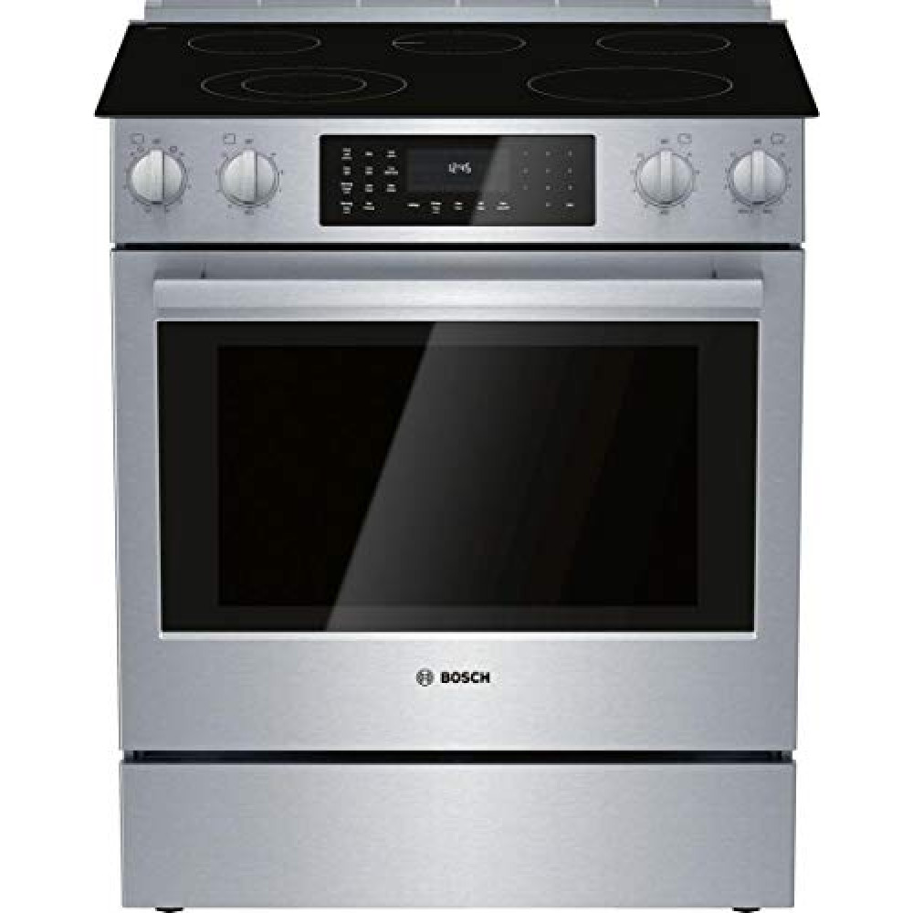 Bosch HEI8056U 800 Series 30 Inch Slide-in Electric Range with 5 Elements, Smoothtop, Self-Cleaning Mode, Warming Drawer, Star K Certified in Stainless Steel