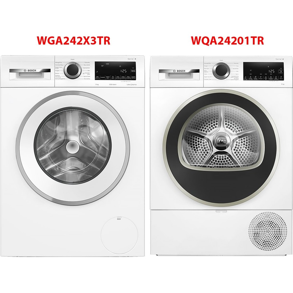 Bosch WGA242X3TR - WQA24201TR 9 kg Çamaşır Kurutma Makinesi 2'li Set Beyaz Eşya Paketi Fiyatı