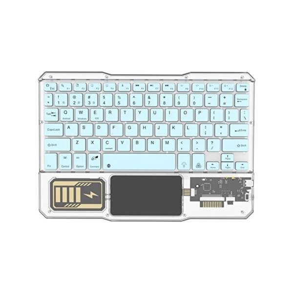 Bosile Rgb Işıklı Şeffaf Tasarım Bluetooth Klavye - Touchpad'li, Türkçe Q Düzen ve Çoklu Cihaz Destekli (Type-C Şarjlı) - Mavi Klavye - Mouse Fiyatı