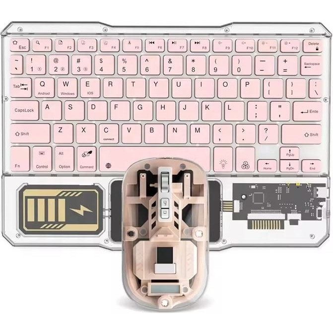 Bosile Rgb Işıklı Şeffaf Tasarım Bluetooth Klavye - Touchpad'li, Türkçe Q Düzen ve Çoklu Cihaz Destekli (Type-C Şarjlı) - Pembe Klavye - Mouse Fiyatı