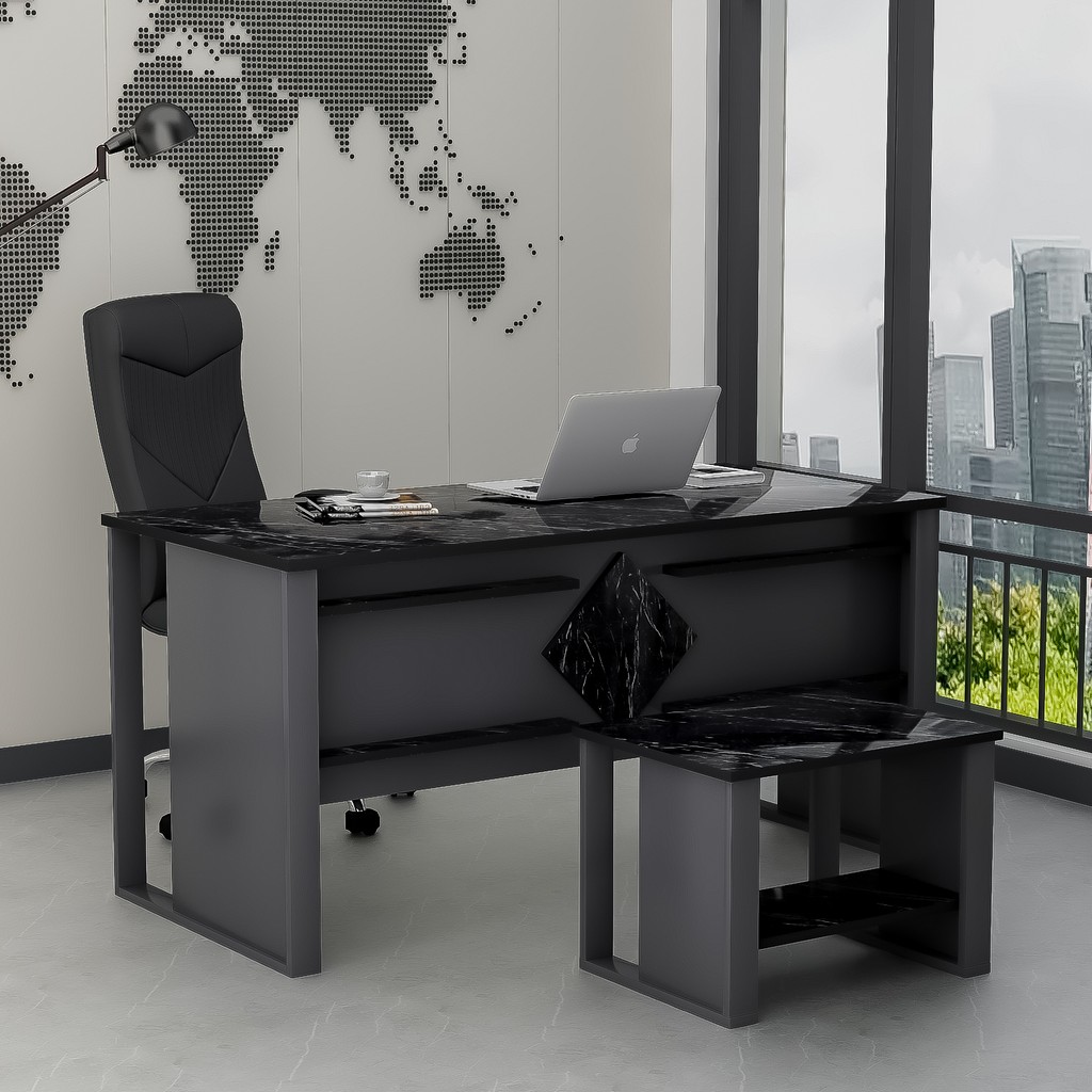 Boss Sehpali Ofis Masası, Büro Takımı, Çalıma Masası, Sehpa - Antrasit - Royal Mermer Ofis Çalışma Masası Fiyatı