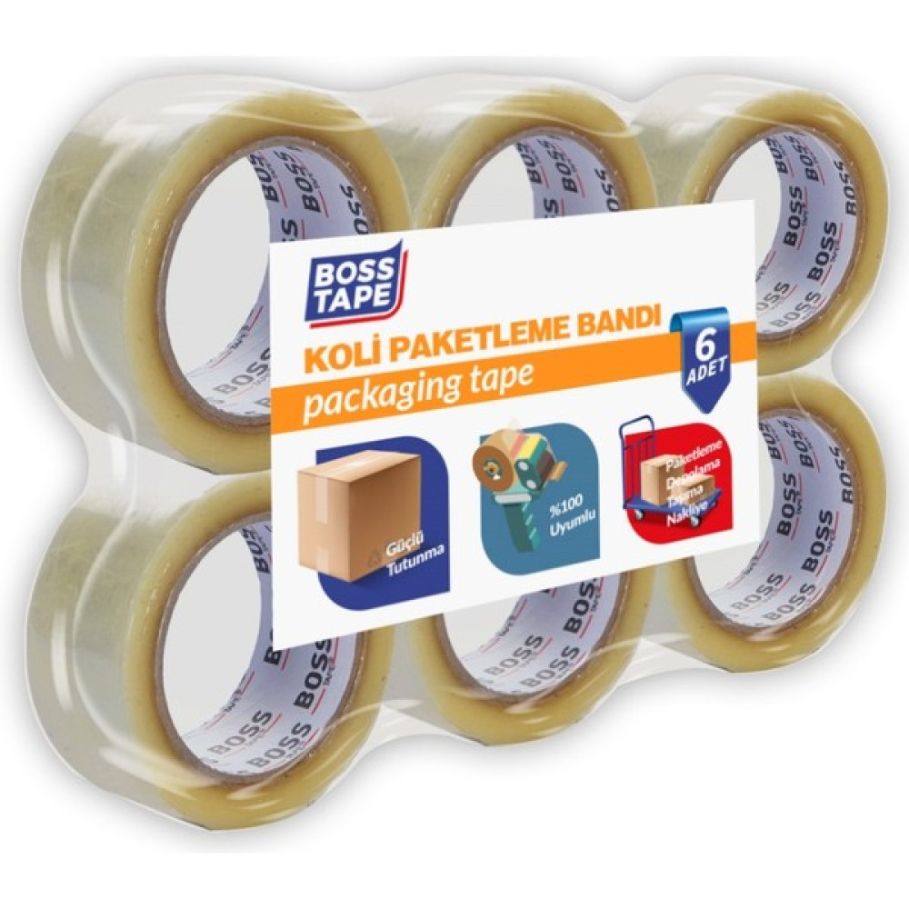 Boss Tape Boss 6 Adet Şeffaf 45MMX100M Koli Bandı Bant Fiyatı