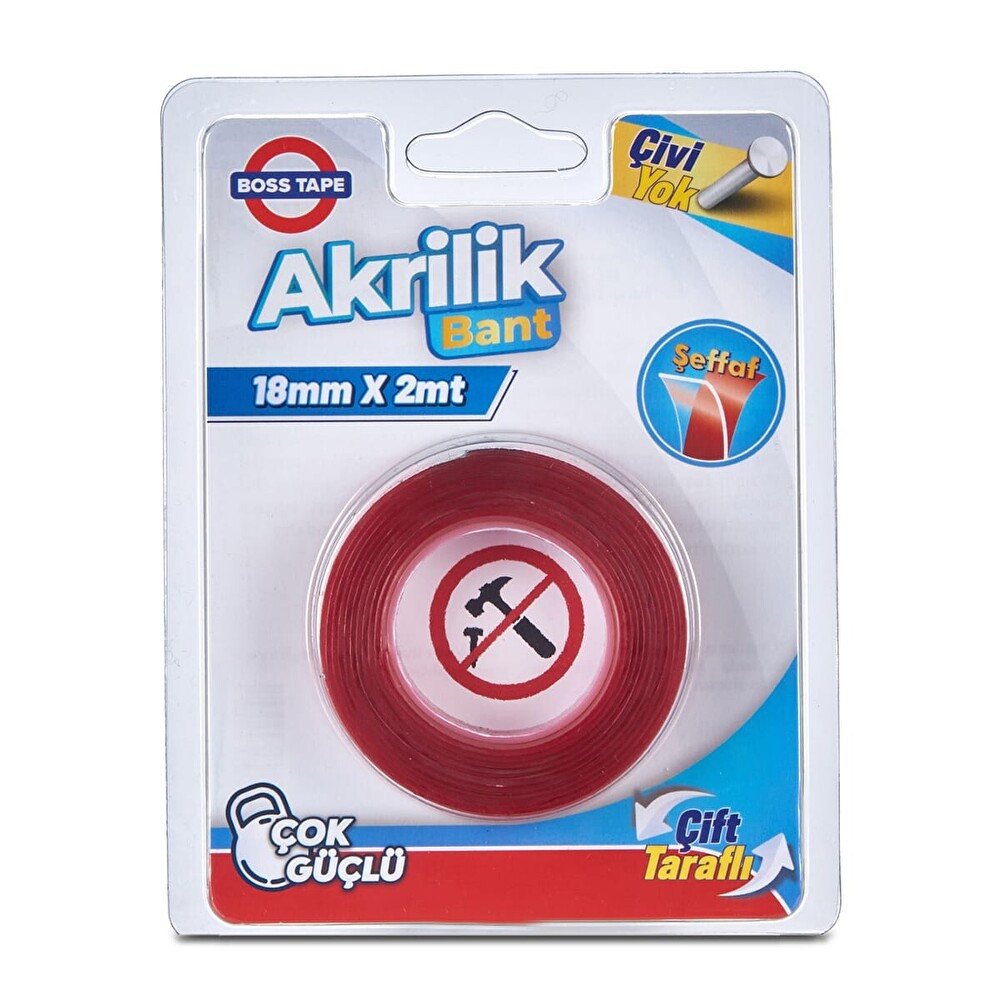 Boss Tape Çift Taraflı Akrılık Bant 18mmx2mt Nalburiye & Hırdavat Fiyatı