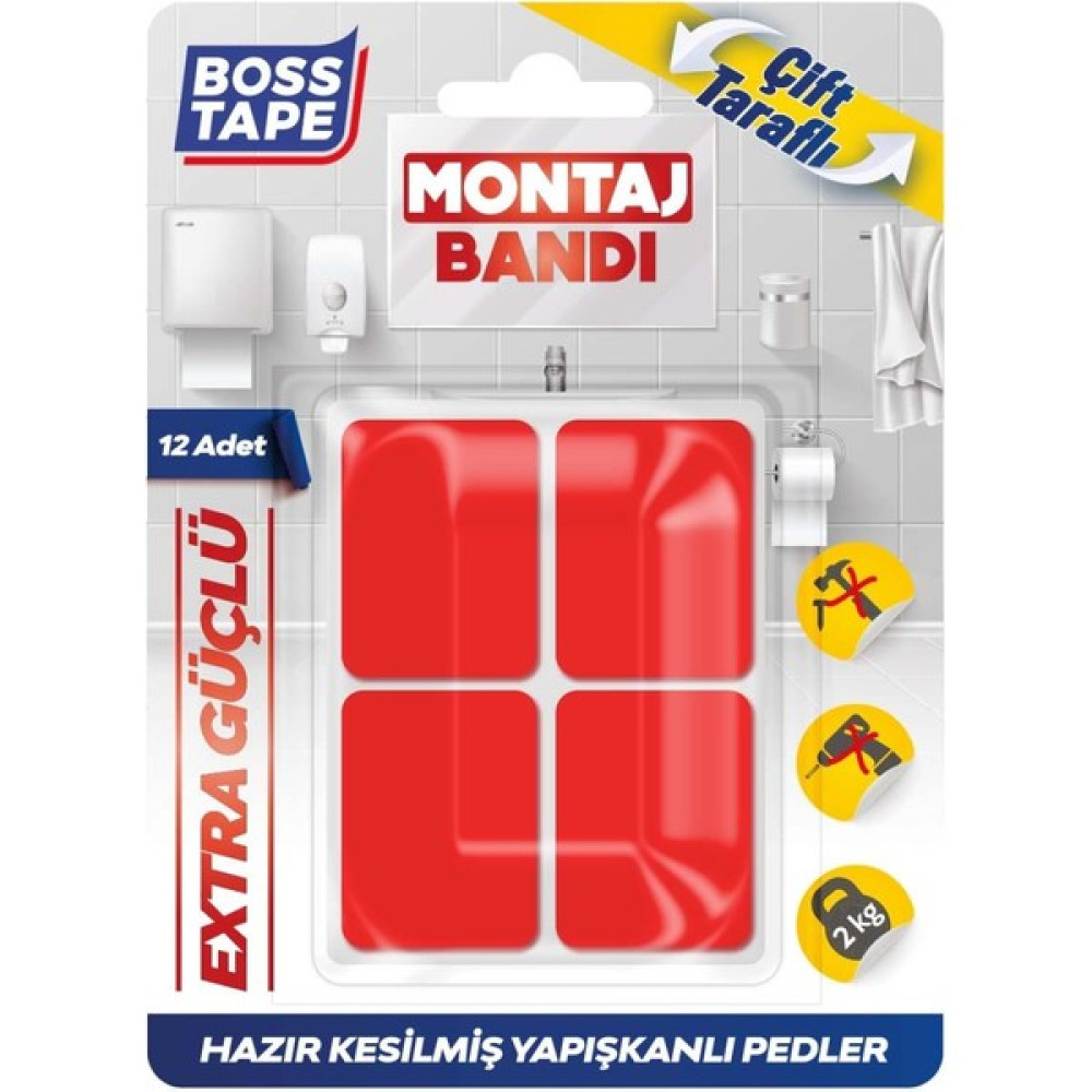 Boss Tape Hazır Kesilmiş Çift Taraflı Montaj Bandı 12'li Selobant Fiyatı
