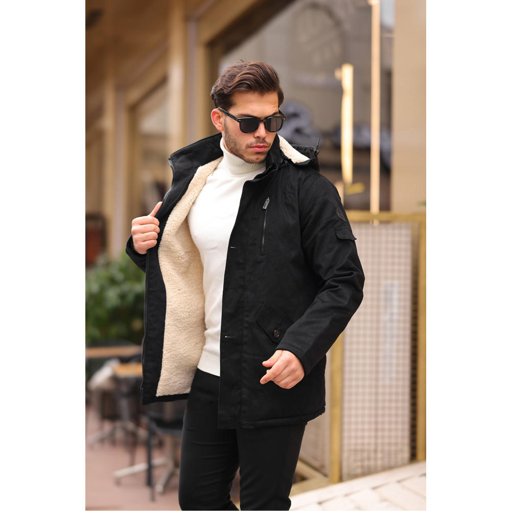 Bossago İçi Kürklü Soğuk Geçirmez Siyah Erkek Mont Kaban Parka XL Beden Bayan Mont Fiyatı