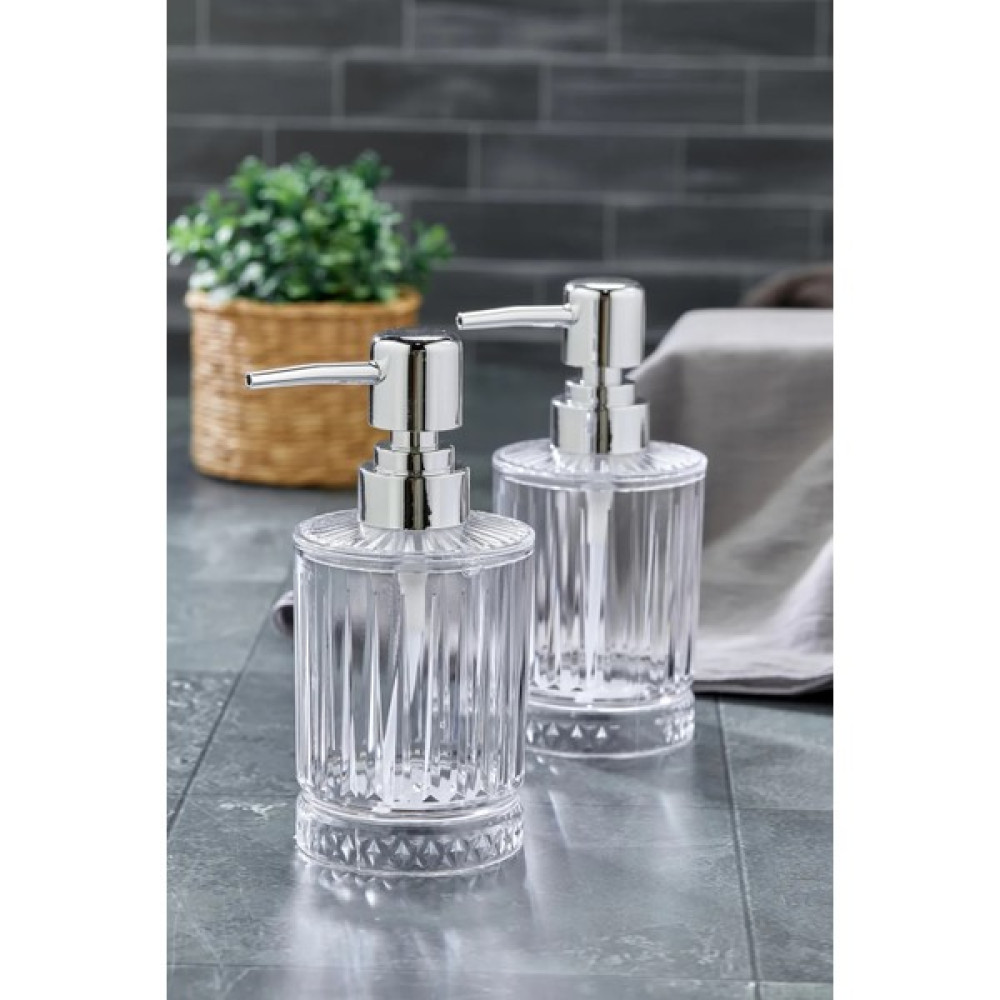 Bossio 2 Adet 200 ml Sıvı Sabunluk Kristal Banyo Mutfak Sıvı Sabunluk Set - Cam Değildir - Gümüş Sabunluk Fiyatı