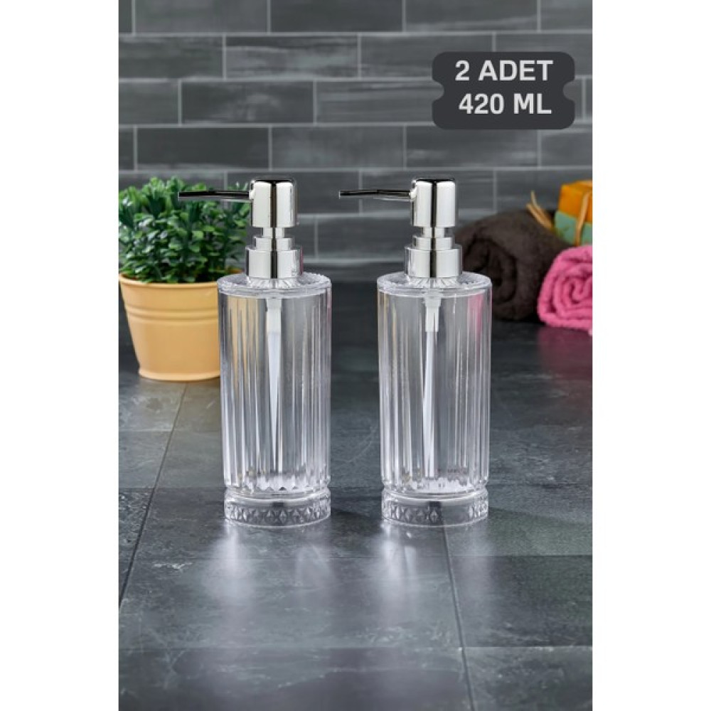 Bossio 2 Adet 420 ml Sıvı Sabunluk Kristal Banyo Mutfak Sabunluk Seti - Cam Değildir - Gümüş Sabunluk Fiyatı
