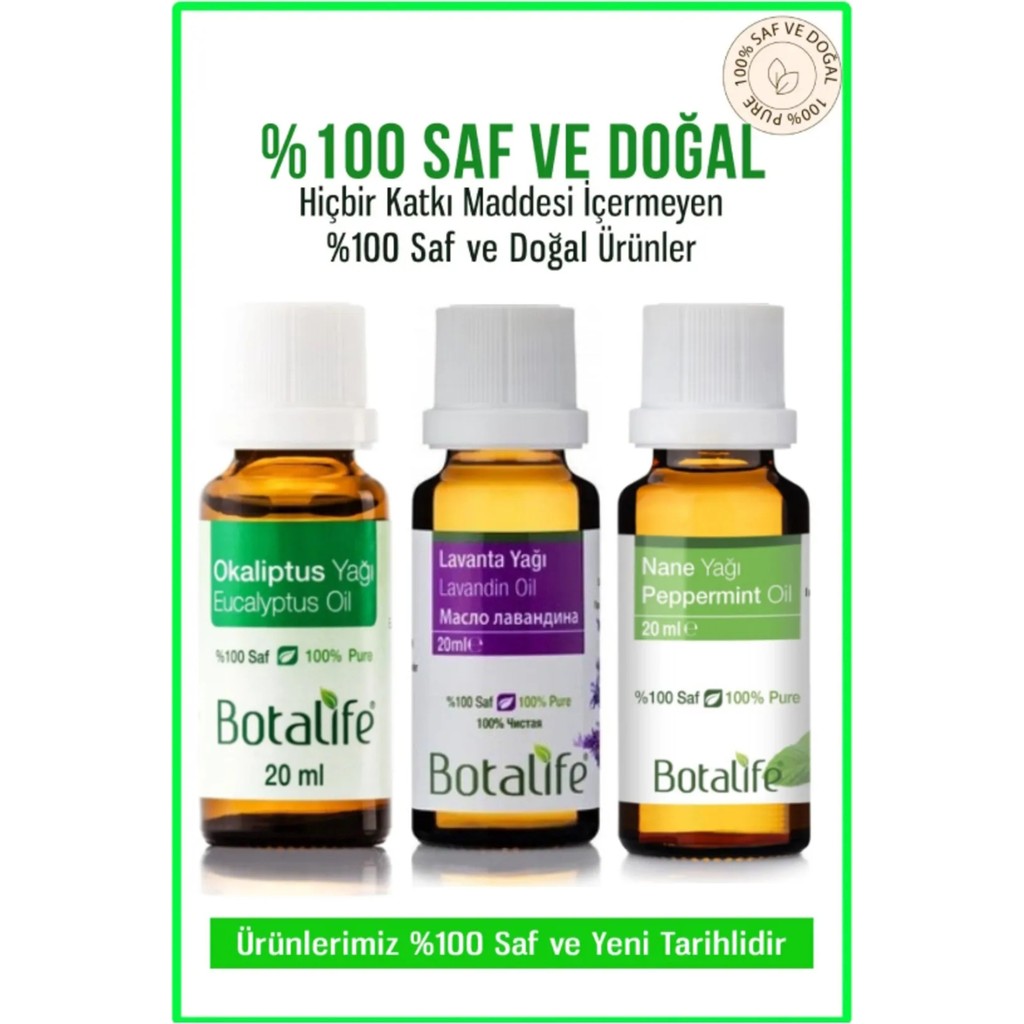 Botalife Nane Yağı Lavanta Yağı Okaliptus Yağı Seti 3X20ML Özel Set - 60 ml Diğer Fiyatı