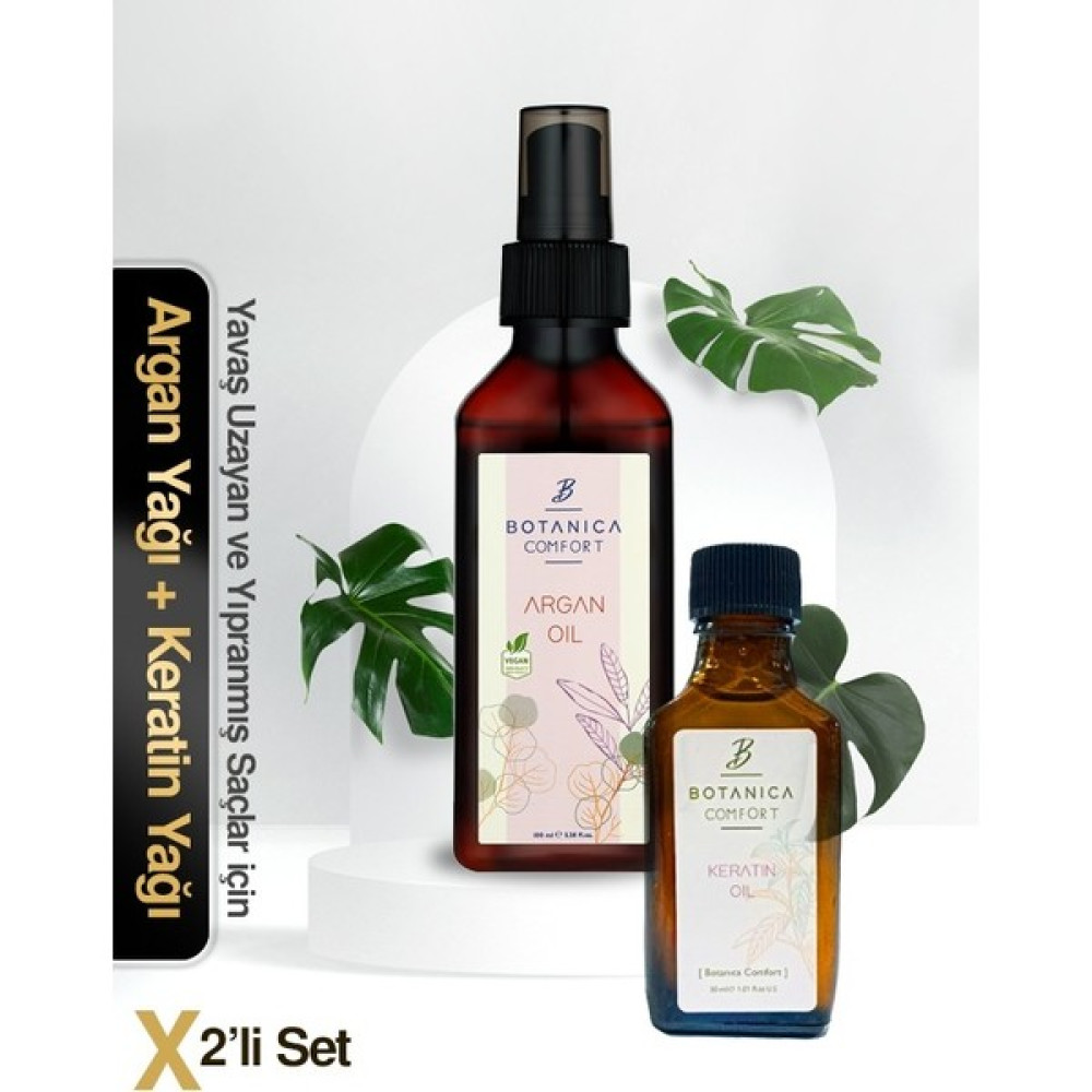 Botanıca Comfort Yavaş Uzayan ve Yıpranmış Saçlar Için Argan Yağı 100ML+ Keratin Yağ 2'li Set 30ML Saç Bakım Maskeleri & Serumlar & Spreyler Fiyatı