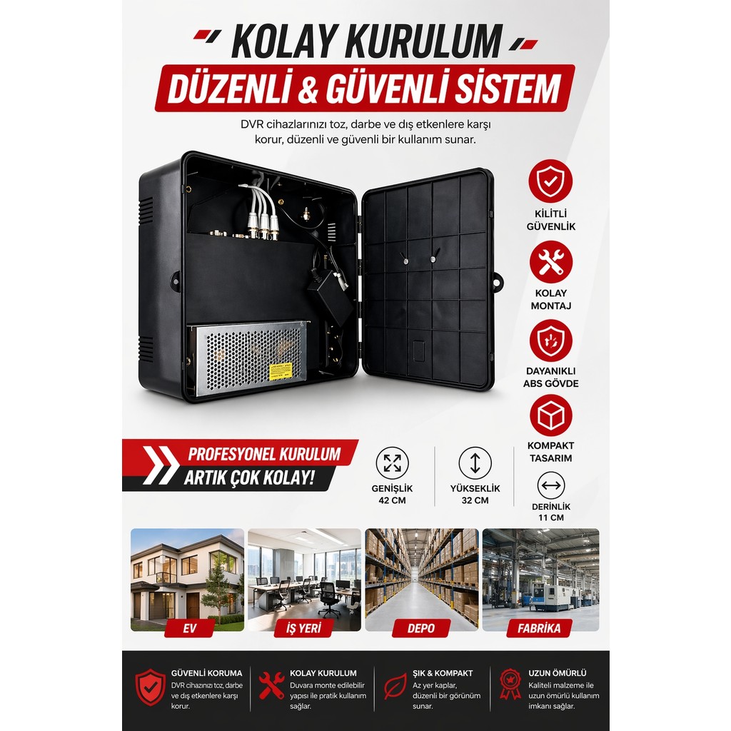 Botech Dvr Kabin Kilitli Güvenlik Kutusu – Abs Plastik Dvr Kayıt Cihazı Kabini 42X32X11 cm Kamera Sistemi Kabinet Fiyatı