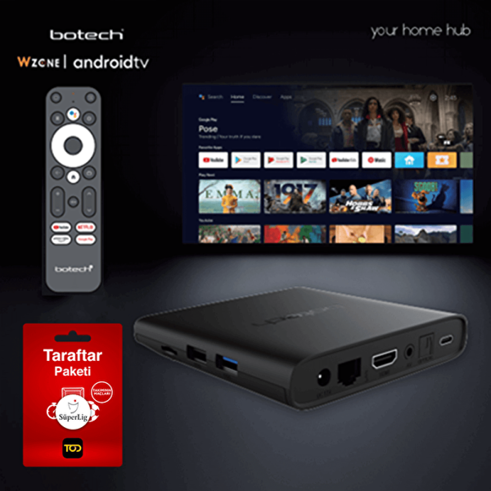 Botech Wzone 4K Ultra HD Android TV Box + 3 Aylık Bein Connect Taraftar Paketi Medya Oynatıcı / Player Fiyatı