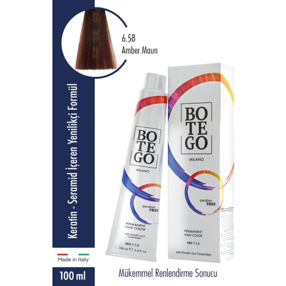 Botego Milano Profesyonel Krem Boya 6.58 Amber Maun 100 ml Saç Boyası Fiyatı