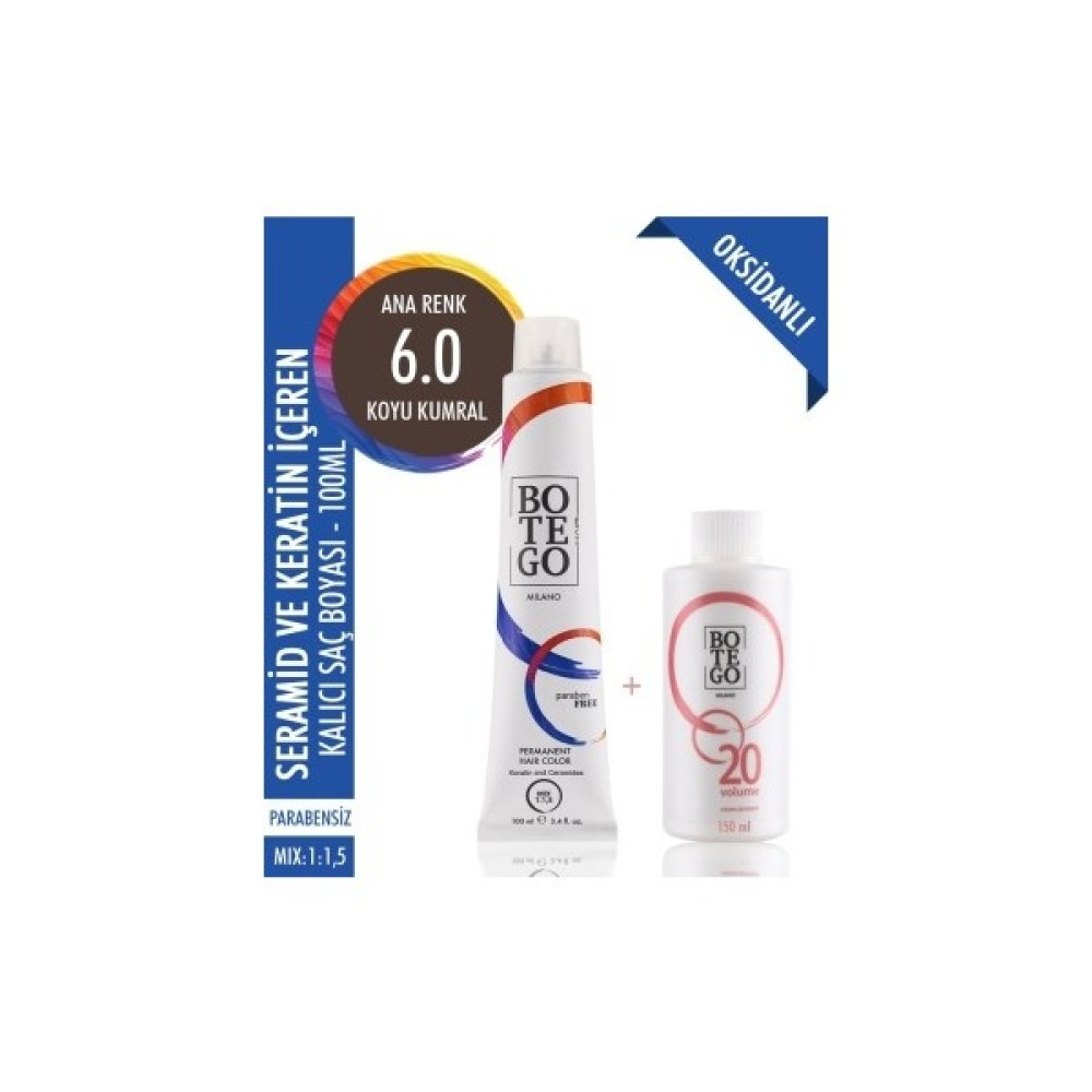 Botego Profesyonel Saç Boyası 100 ml Kalıcı Krem Boya - 6.0 Koyu Kumral + Oksidan 150 ml Saç Boyası Fiyatı