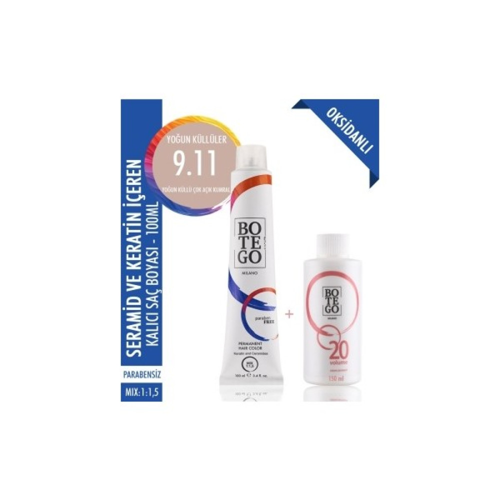 Botego Profesyonel Saç Boyası 100 ml Kalıcı Krem Boya -9.11 Yoğun Küllü Çok Açık Kumral + Oksidan 150 ml Saç Boyası Fiyatı