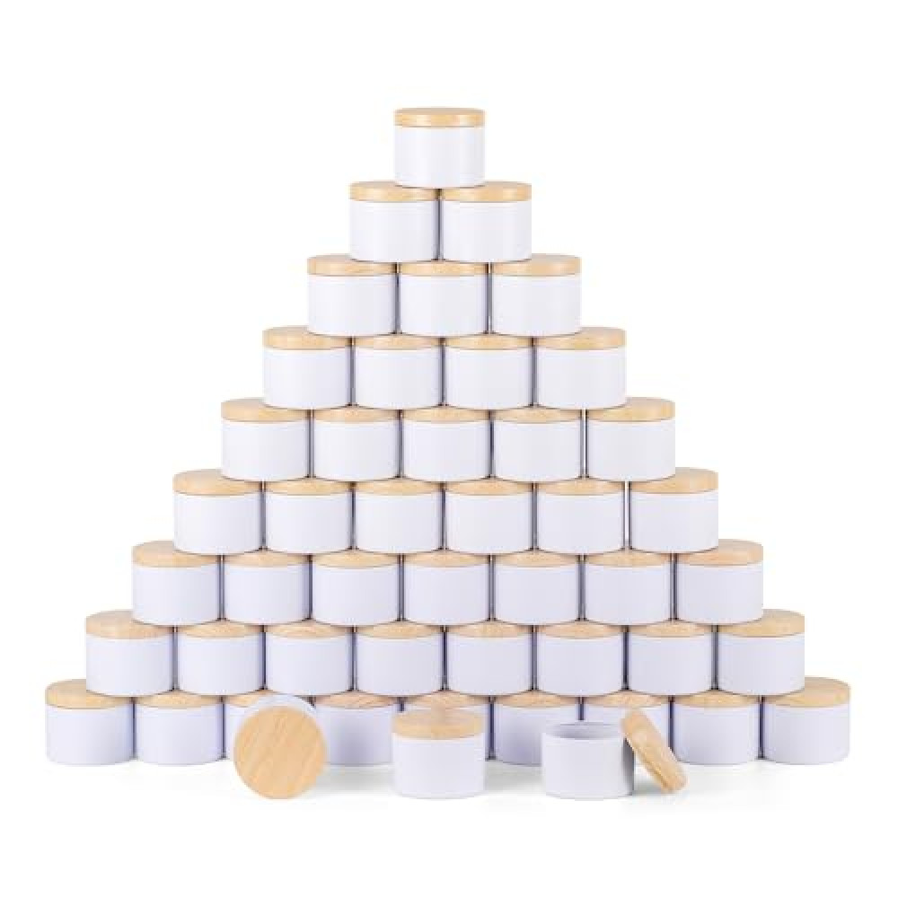 BOTINXIS 24 Pcs 4oz Matte White Candle Tins - Bulk Empty Candle Jars with Wood Grain Lids, Candle Making Kit for Adults