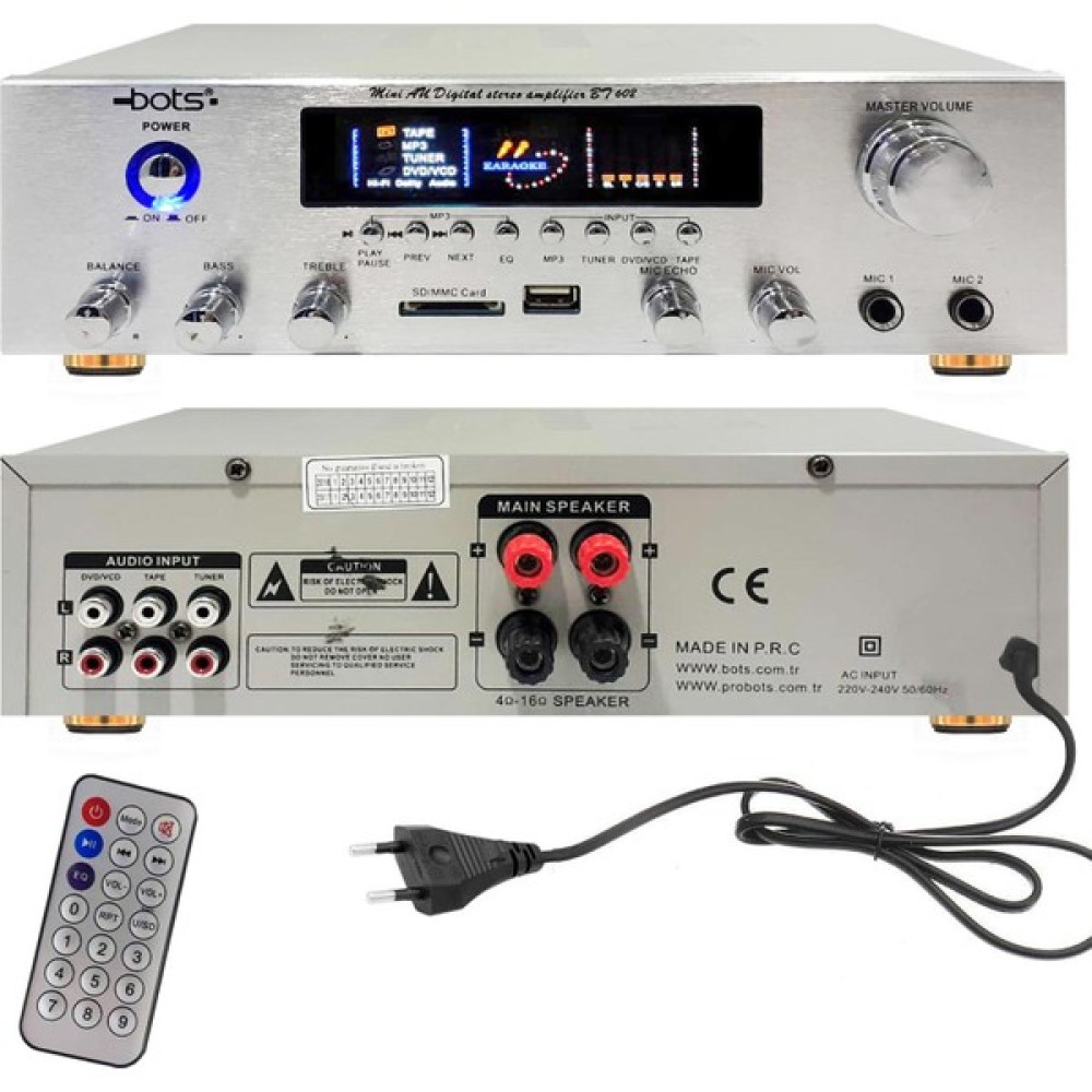 Bots Amfi 80 W 2 Bölgeli Dijital Usb/sd/mp3 220V Silver Bots BT-602 Oto Hoparlörleri & SubWoofer Fiyatı