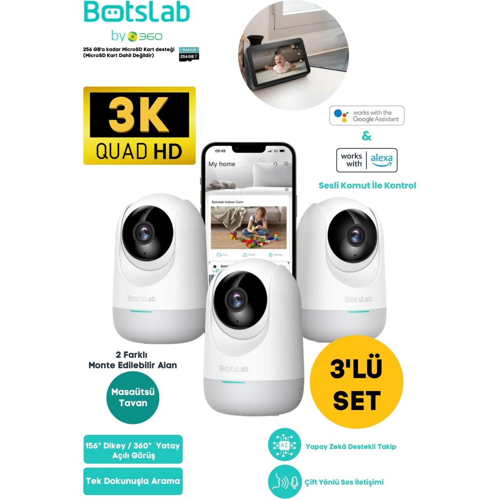 Botslab 2c Pro Smart Camera Set - 3k / Tek Tuşla Sesli Arama / 360 Akıllı Güvenlik Kamerası - C222 Diğer Fiyatı