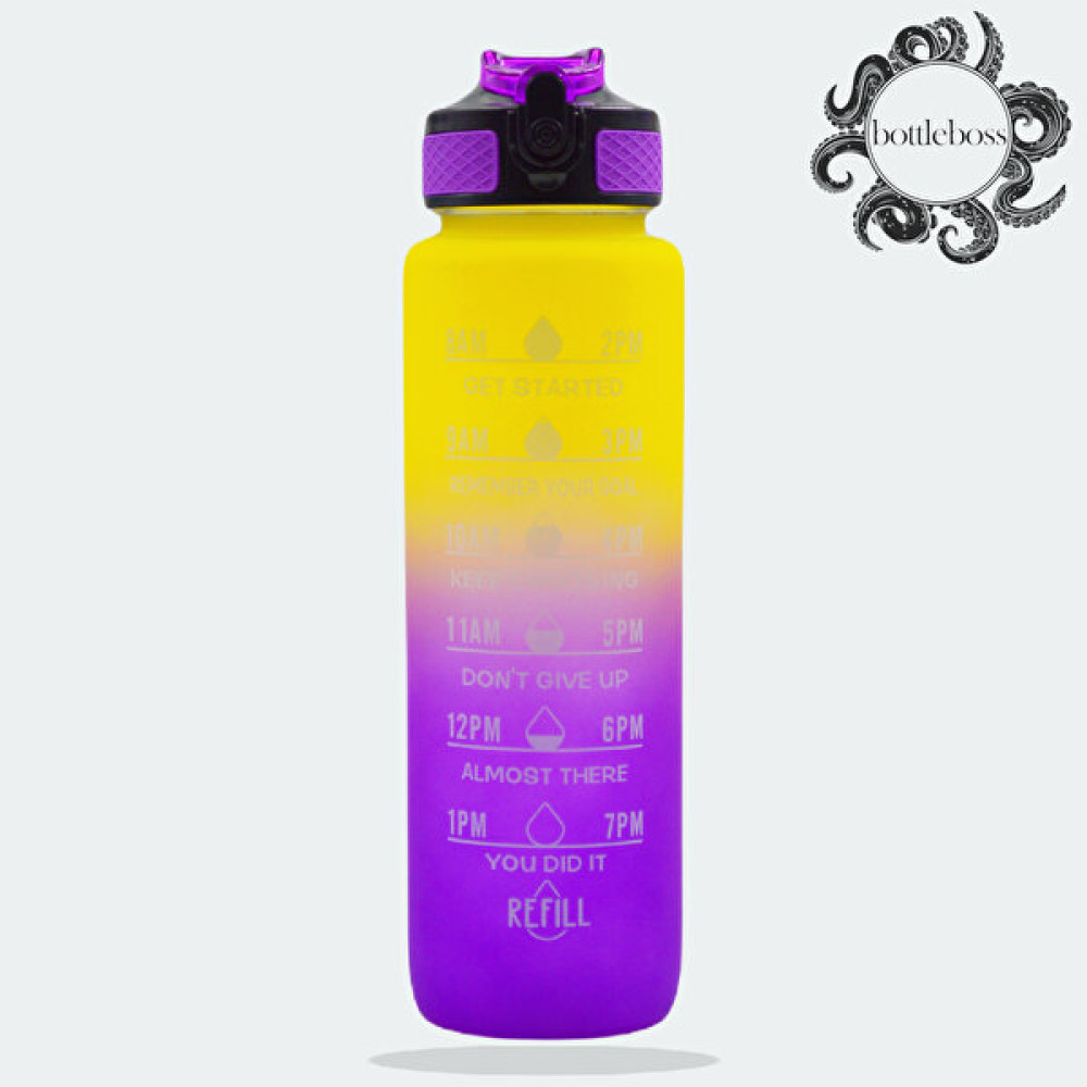 Bottle Boss Bottleboss Renk Geçişli Sızdırmaz Kapak Motivasyon Matarası 1 Litre Sticker Hediyeli - Mor - Sarı Suluk Fiyatı