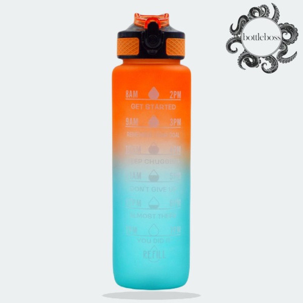 Bottle Boss Bottleboss Renk Geçişli Sızdırmaz Kapak Motivasyon Matarası 1 Litre Sticker Hediyeli - Turuncu - Yeşil Suluk Fiyatı