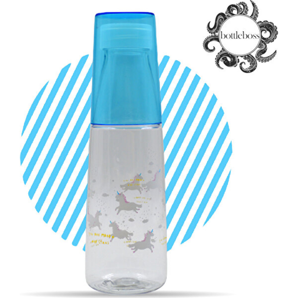 Bottle Boss Bottleboss Renkli Bardaklı Desenli Sızdırmaz Kapaklı Su Şişesi Matara 600 ml - Mavi Suluk Fiyatı