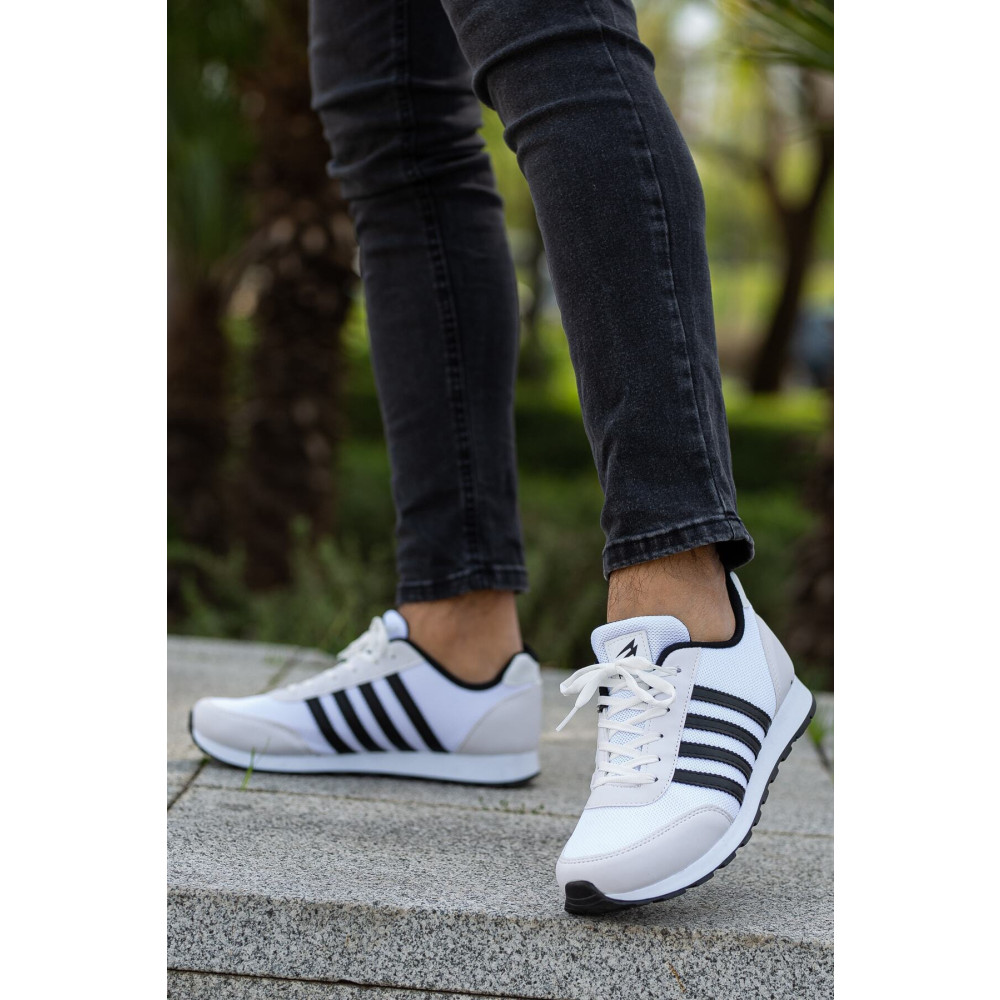 BOUIS Erkek Beyaz Siyah Çizgili Casual Rahat Yumuşak Tabanlı Konforlu Bağcıklı Sneaker Spor Ayakkabı 44 Beden Spor Ayakkabı Fiyatı