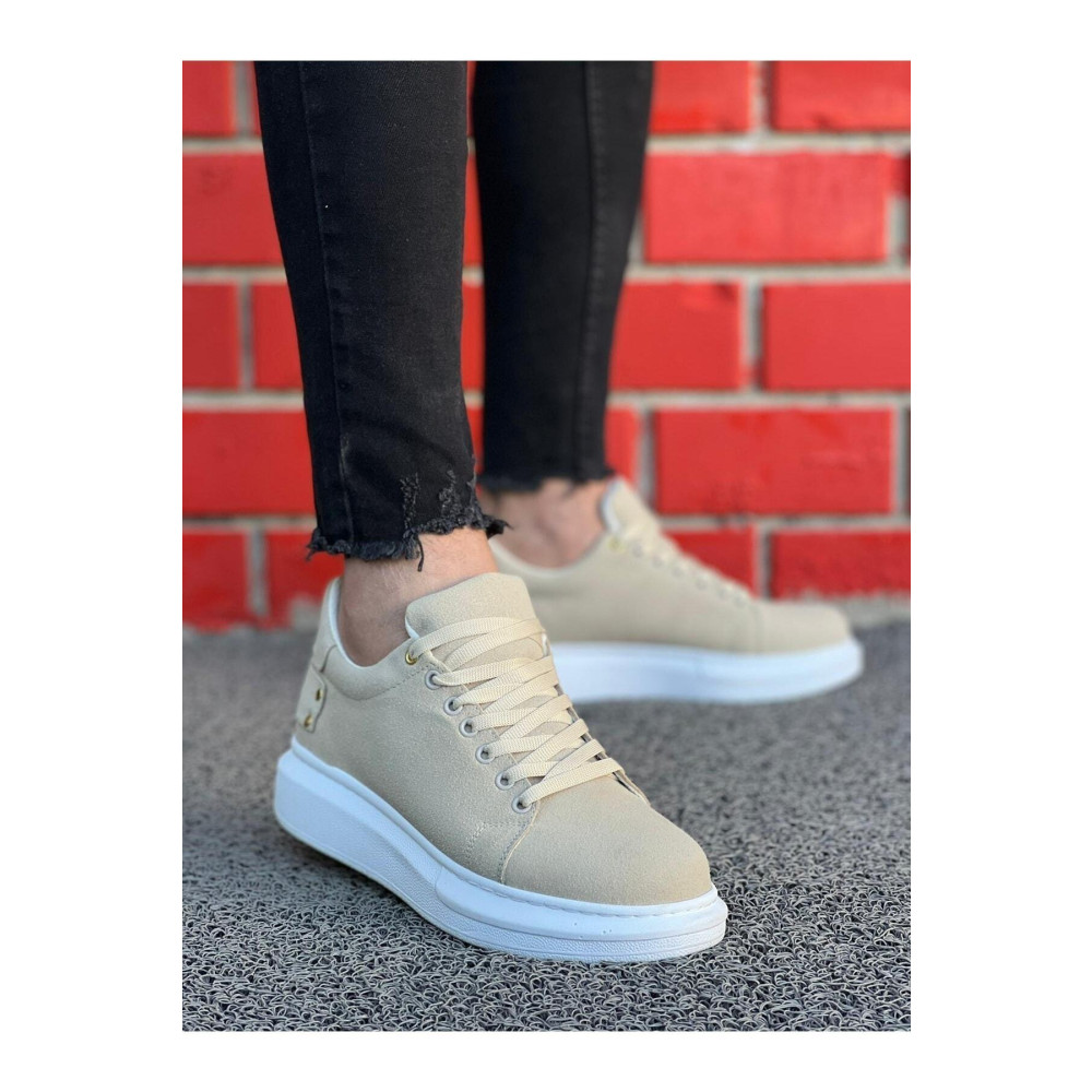 BOUIS Erkek Süet Bej Spor Günlük Ayakkabı Yüksek Kalın Beyaz Taban Bağcıklı Sneaker 40 Beden Spor Ayakkabı Fiyatı