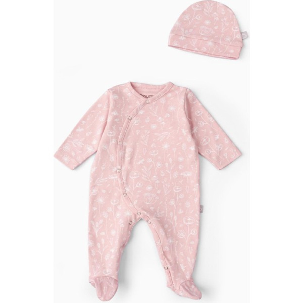 Boumini Bebek Patikli Tulum Şapka Set Bahar Çiçekli Pembe Bebek Tulumu Fiyatı