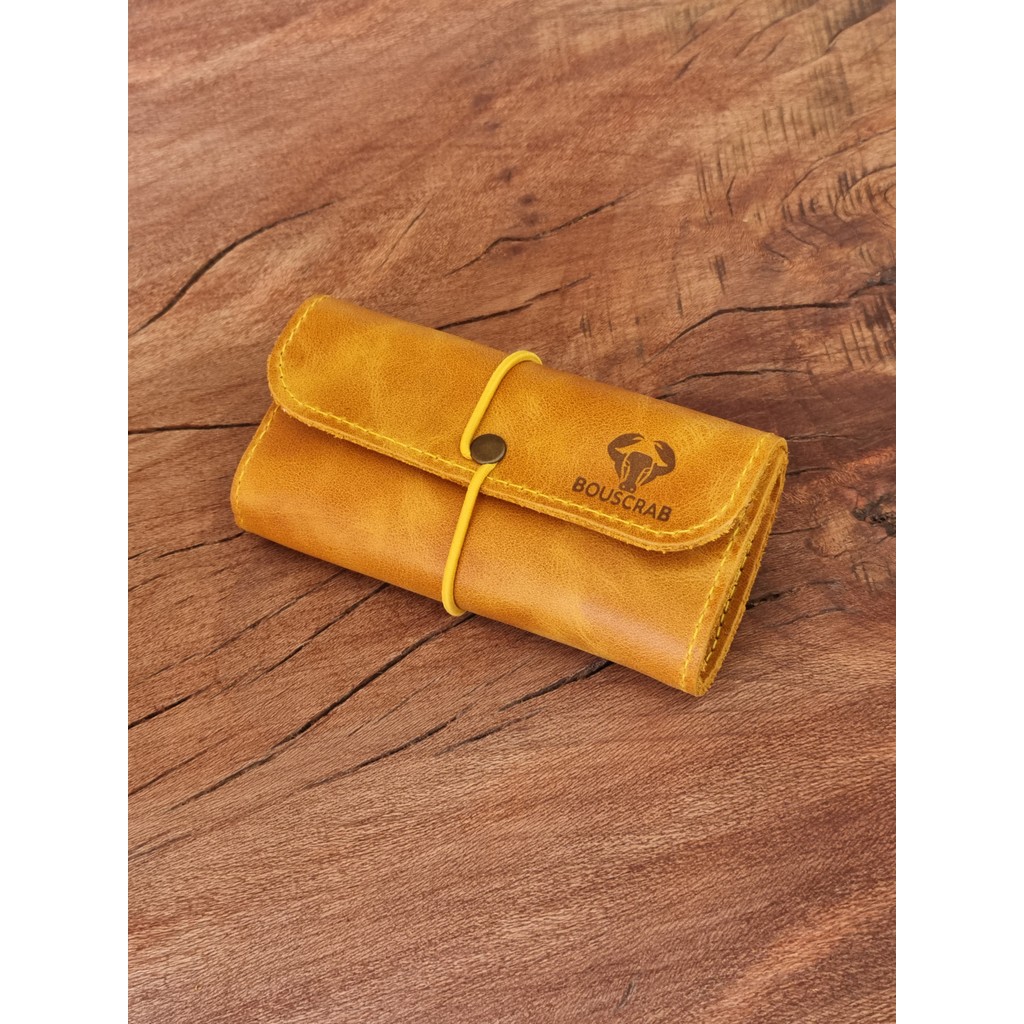 Bouscrab Küçük Tütün Kesesi Cüzdan Tütünlük Gerçek Deri 13CM 19CM - 7cm 13CM - Sarı Diğer Fiyatı