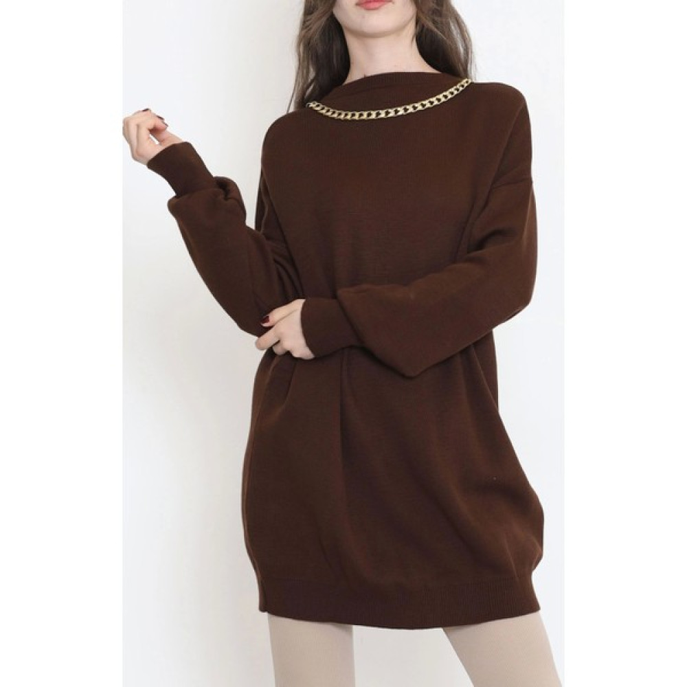 Boutiquality Aksesuarlı Triko Kahve Bayan Kazak & Süveter & Triko Fiyatı