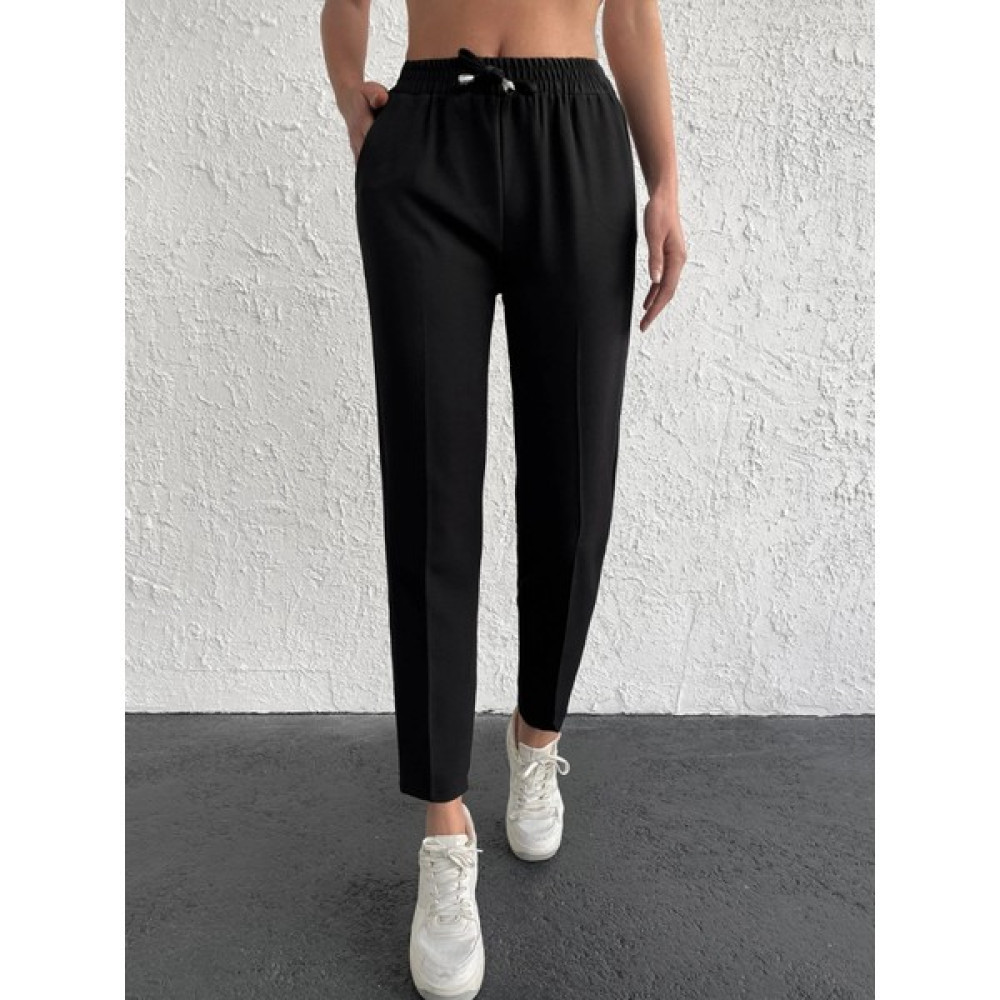 Boutique De Noche Beli Lastikli Dar Paça Triko Kadın Jogger Pantolon - Siyah Kadın Pantolon Fiyatı