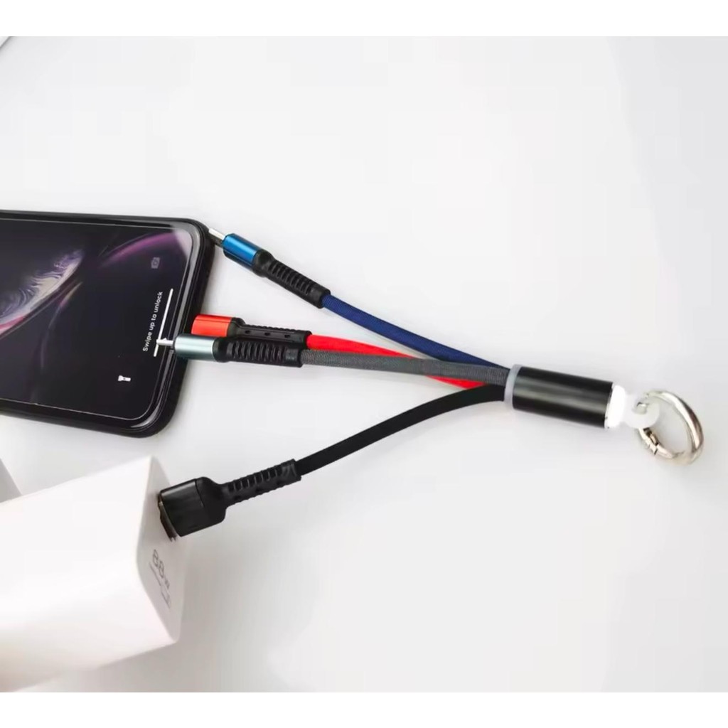 Bowie 3 Başlıklı Kısa Işıklı Şarj Data Kablosu Powerbank Kablosu 3 Uclu Anahtarlıklı Tüm Telefonlara Uyumlu - Siyah Taşınabilir Şarj Cihazı - Powerbank Fiyatı