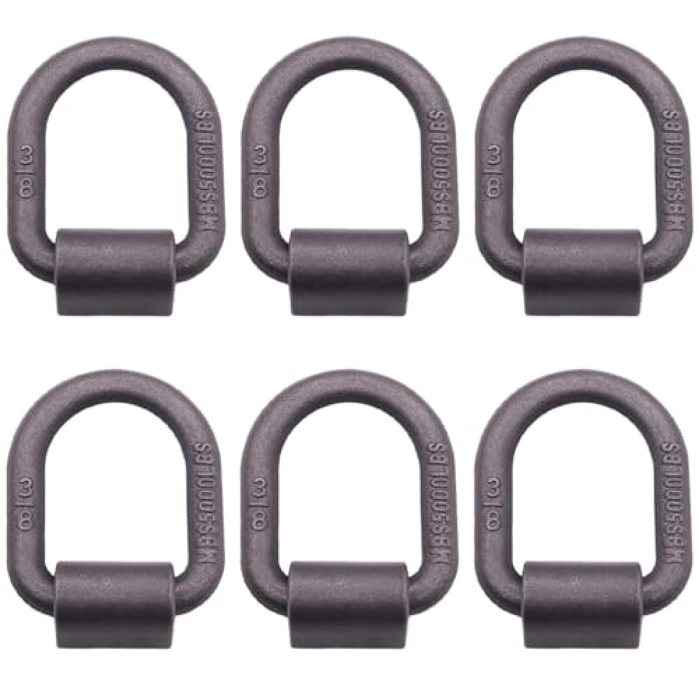 BoxerTool 3/8" Heavy Duty Weld On D Ring - 5,000 LBS Breaking Strength Tie Down Anchor for Truck Bed - Forged D Rings for Trailer (6 Pack)