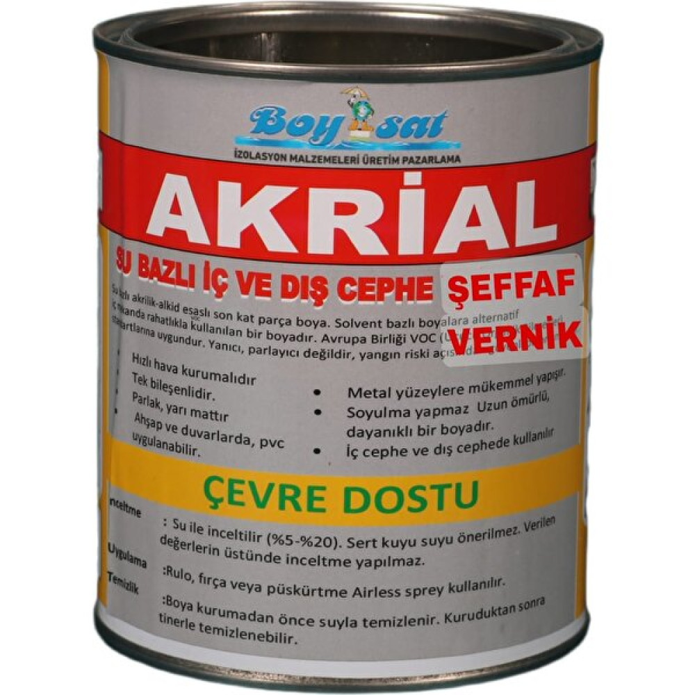 Boysat Akrial Su Bazlı İç ve Dış Cephe Şeffaf Vernik 0.75 kg İç Cephe Duvar Boyası Fiyatı
