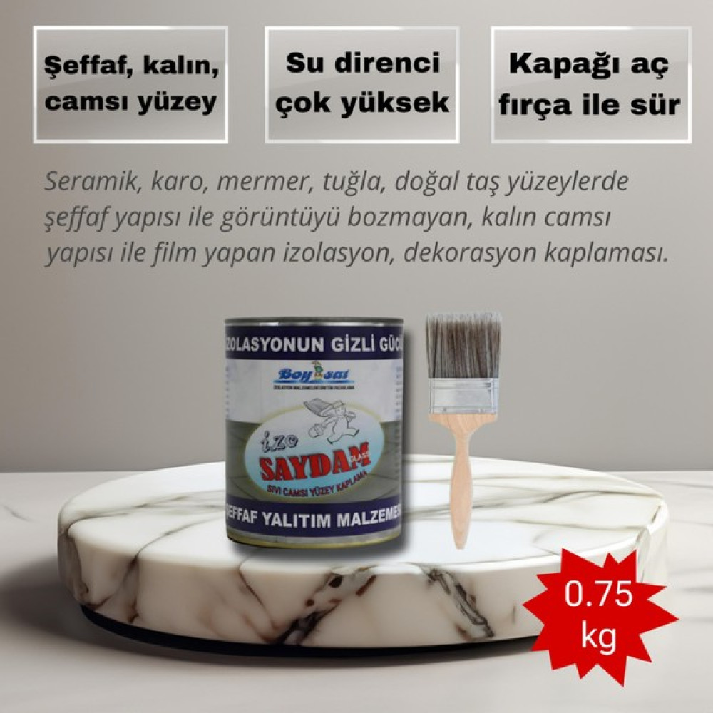 Boysat Izo Saydam Glass Seramik Karo Mermer Şeffaf Sıvı Cam Izolasyon Kaplaması 0.75 kg Dış Cephe Yalıtım Malzemeleri Fiyatı