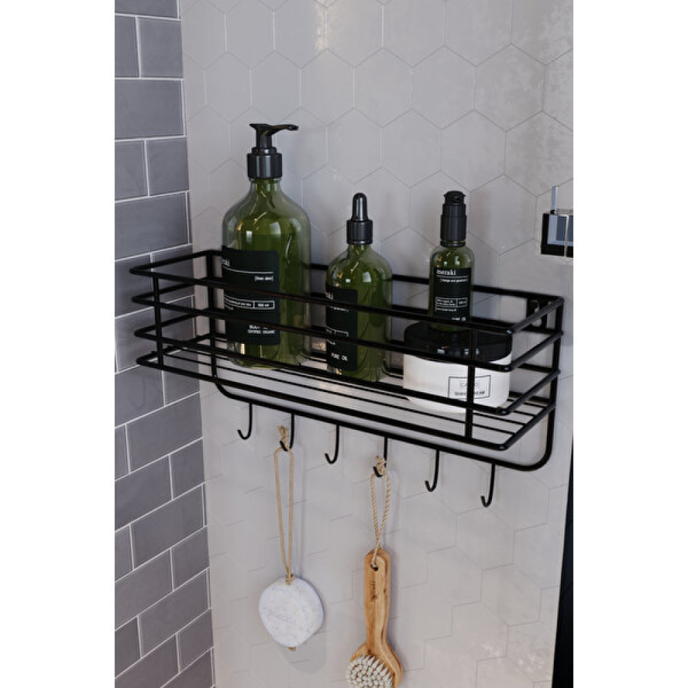 Boz Concept Home 6 Kancalı Süper Lüks Banyo Düzenleyici,banyo Aksesuar Şampuanlık Banyo Rafı - Siyah Banyo Aksesuarları Fiyatı