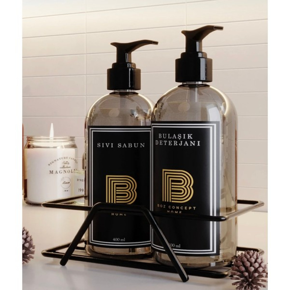 Boz Concept Home Metal Standlı Bulaşık Deterjanı ve Sıvı Sabunluk Etiketli Amber Plastik Şişe 400 ml - tek ebat Banyo Aksesuarları Fiyatı