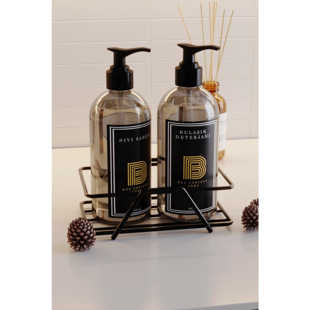 boz concept home Metal Standlı Bulaşık Deterjanı Ve Sıvı Sabunluk Etiketli Şeffaf Plastik Şişe 400 ml Sabunluk Fiyatı