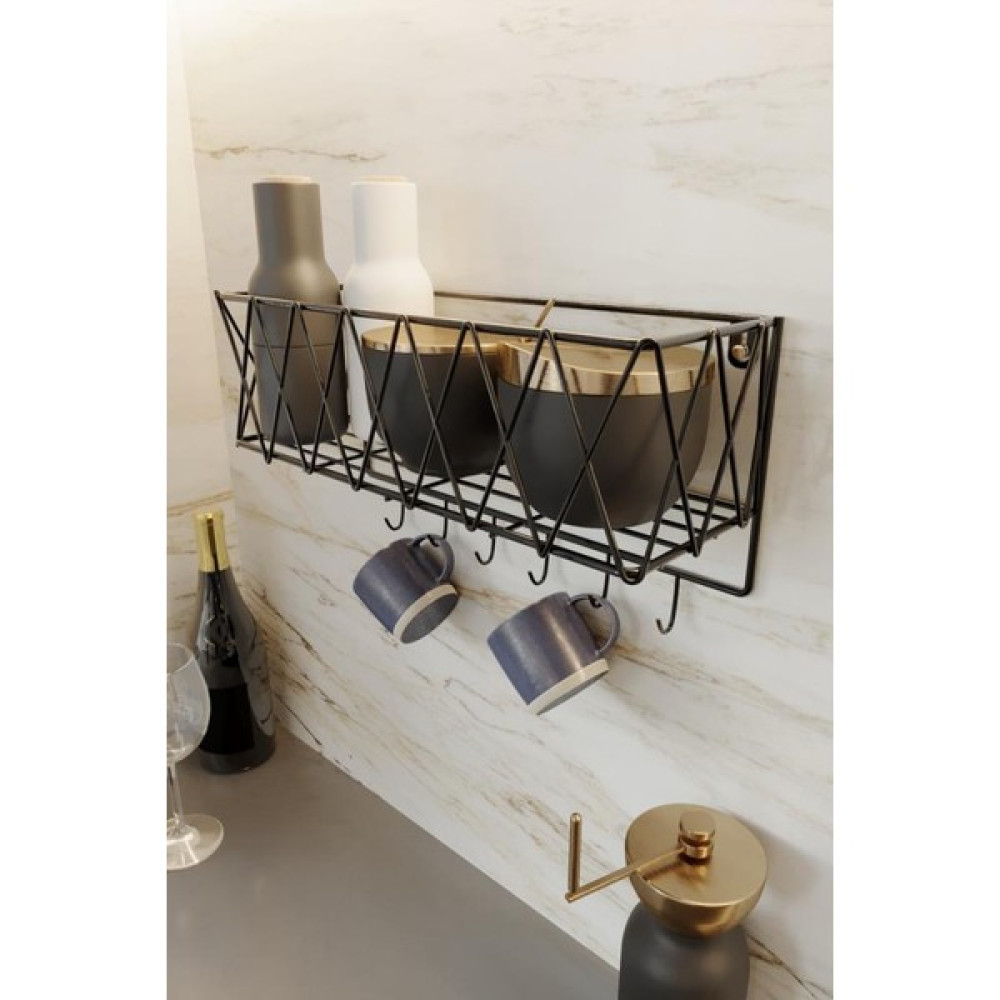 Boz Concept Home Mutfak Rafı Lüks Modern Mutfak Düzenleyici Kancalı Sepet Organizer - Siyah Duvar Rafı Fiyatı