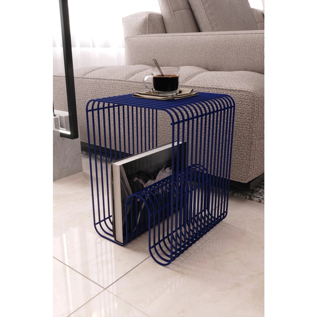Boz Concept Home Viyana Tel Metal Tasarımlı Modern Paslanmaz Yan Sehpa, Dekoratif Metal Sehpa - Lacivert Yan Sehpa Fiyatı