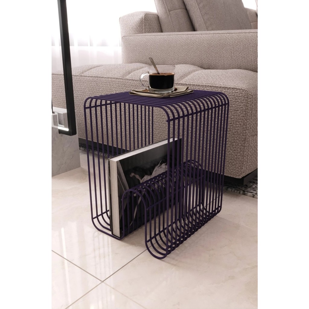 Boz Concept Home Viyana Tel Metal Tasarımlı Modern Paslanmaz Yan Sehpa, Dekoratif Metal Sehpa - Mor Yan Sehpa Fiyatı