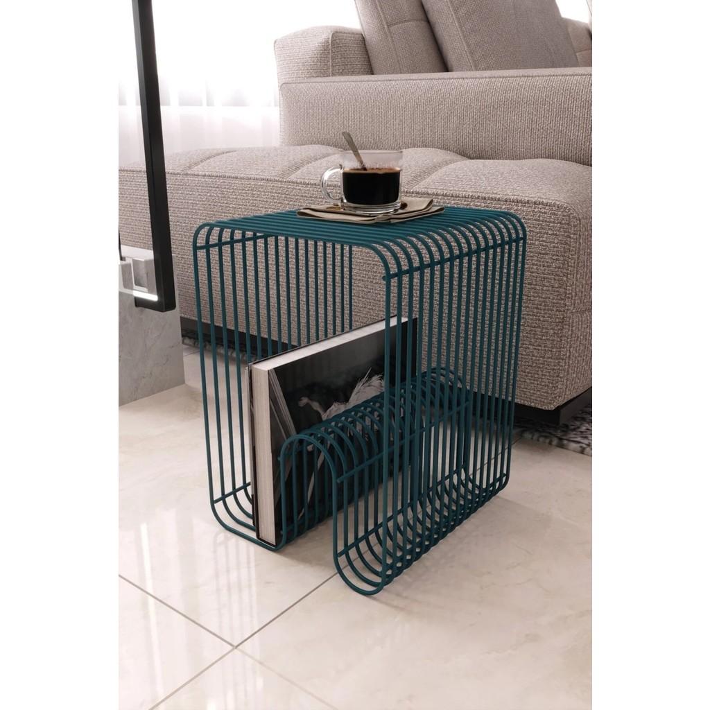 Boz Concept Home Viyana Tel Metal Tasarımlı Modern Paslanmaz Yan Sehpa, Dekoratif Metal Sehpa - Turkuaz Yan Sehpa Fiyatı
