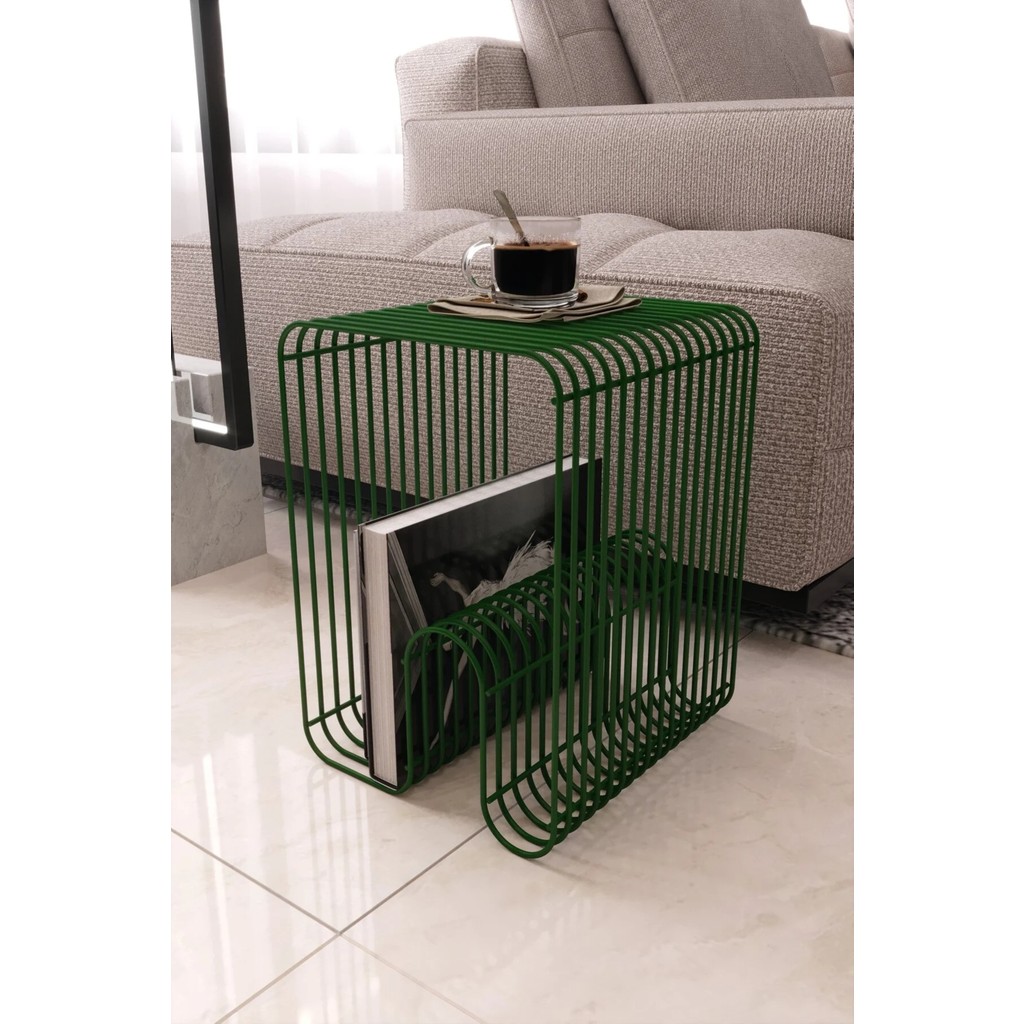 Boz Concept Home Viyana Tel Metal Tasarımlı Modern Paslanmaz Yan Sehpa, Dekoratif Metal Sehpa - Yeşil Yan Sehpa Fiyatı